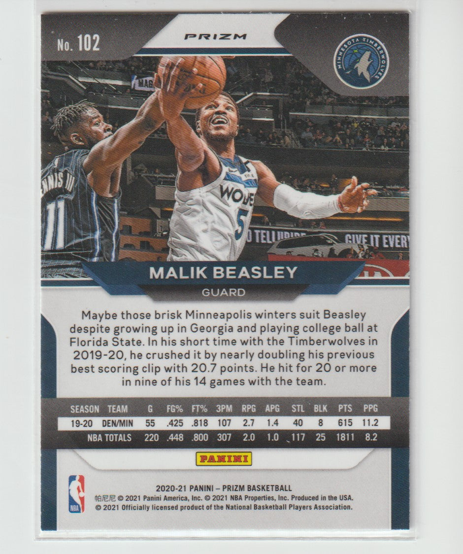 102 Malik Beasley - Minnesota Timberwolves Silver Prizm