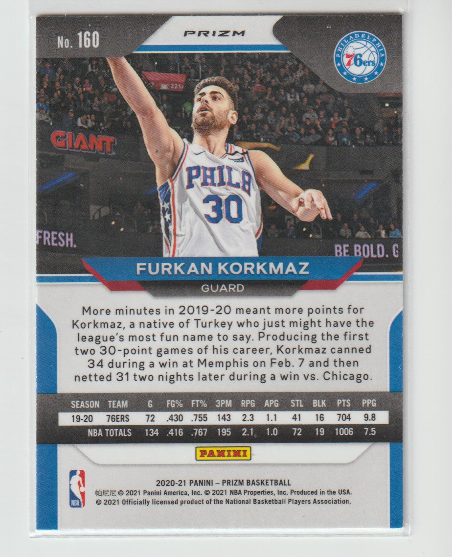 160 Furkan Korkmaz - Philadelphia 76ers Green Prizm