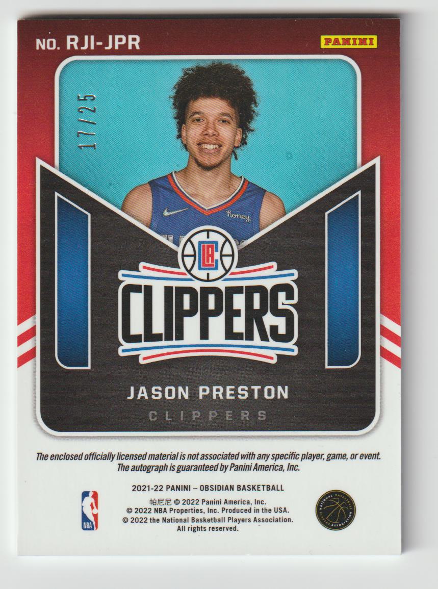 Rookie Jersey Ink RJI-JPR Jason Preston - Los Angeles Clippers Electric Etch Orange 17/25