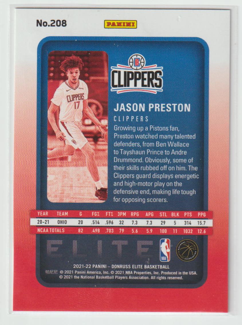 208 Jason Preston - Los Angeles Clippers Orange 17/210