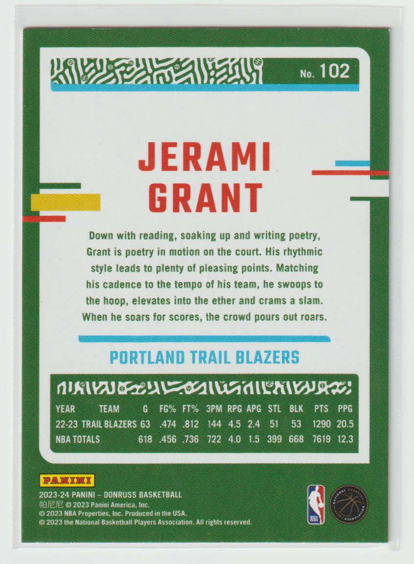 102 Jerami Grant Portland Trail Blazers Red Yellow Laser