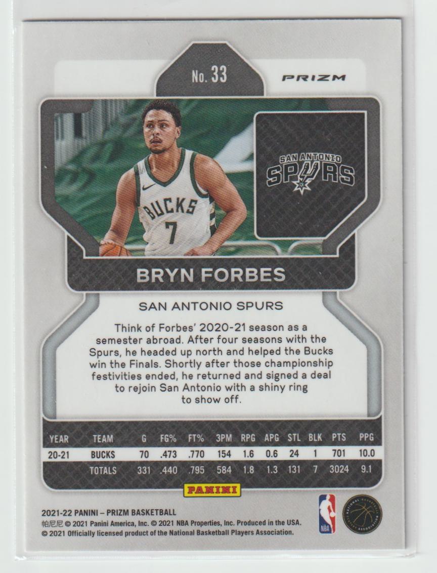 033 Bryn Forbes - San Antonio Spurs Silver Prizm