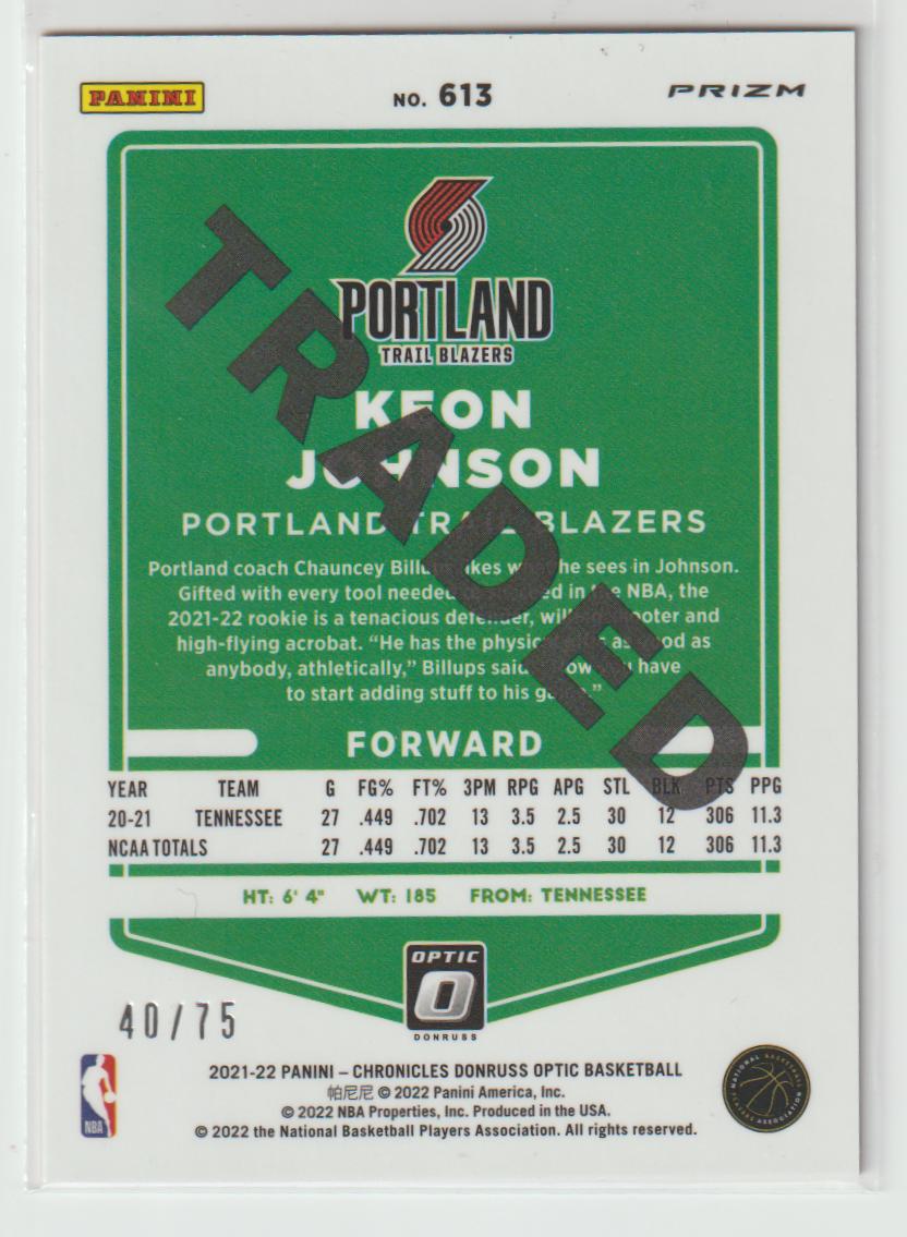 613 Keon Johnson - Portland Trail Blazers 75th Anniversary 40/75