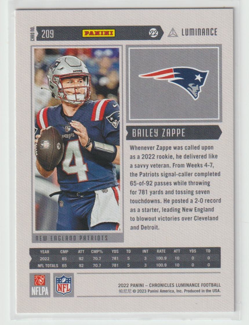209 Bailey Zappe - New England Patriots