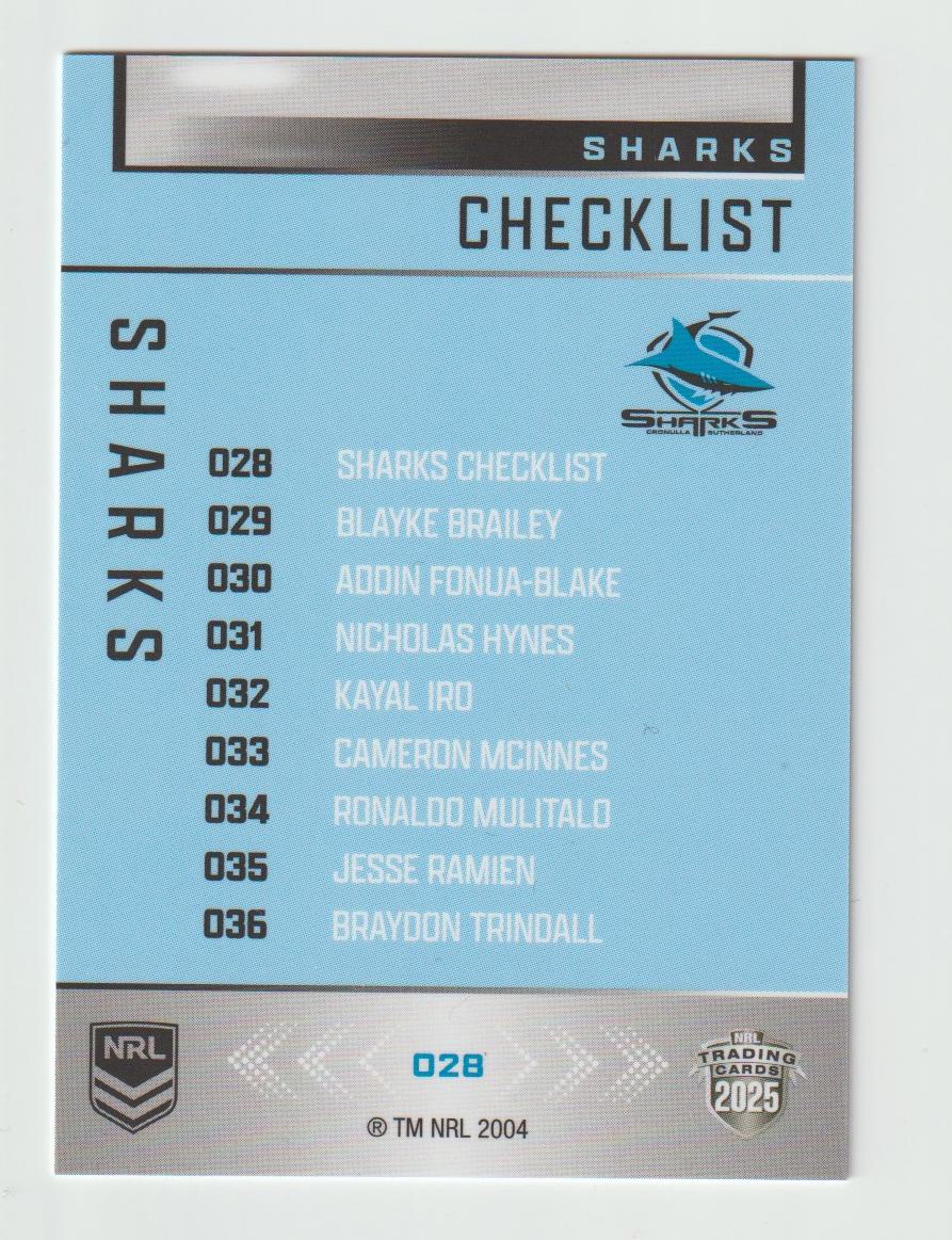 028 SHARKS CHECKLIST