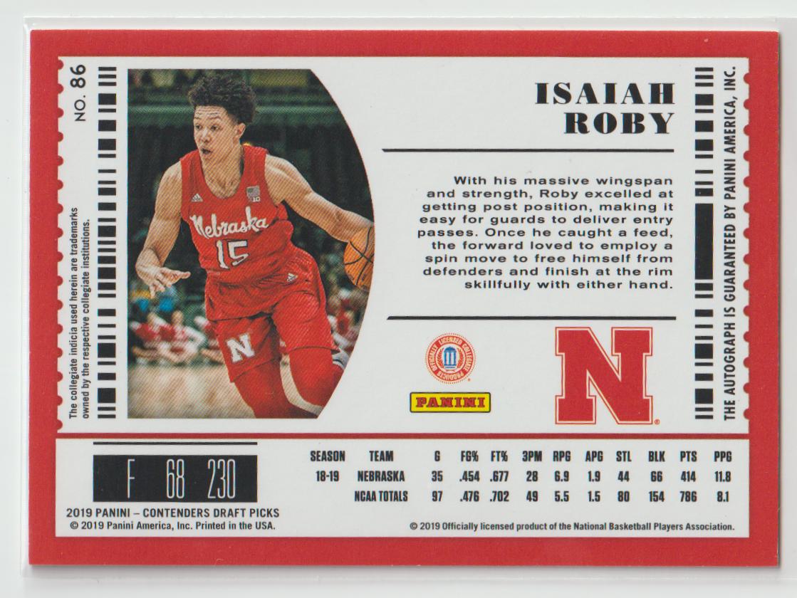 College Ticket 086 Isaiah Roby - Nebraska Cornhuskers