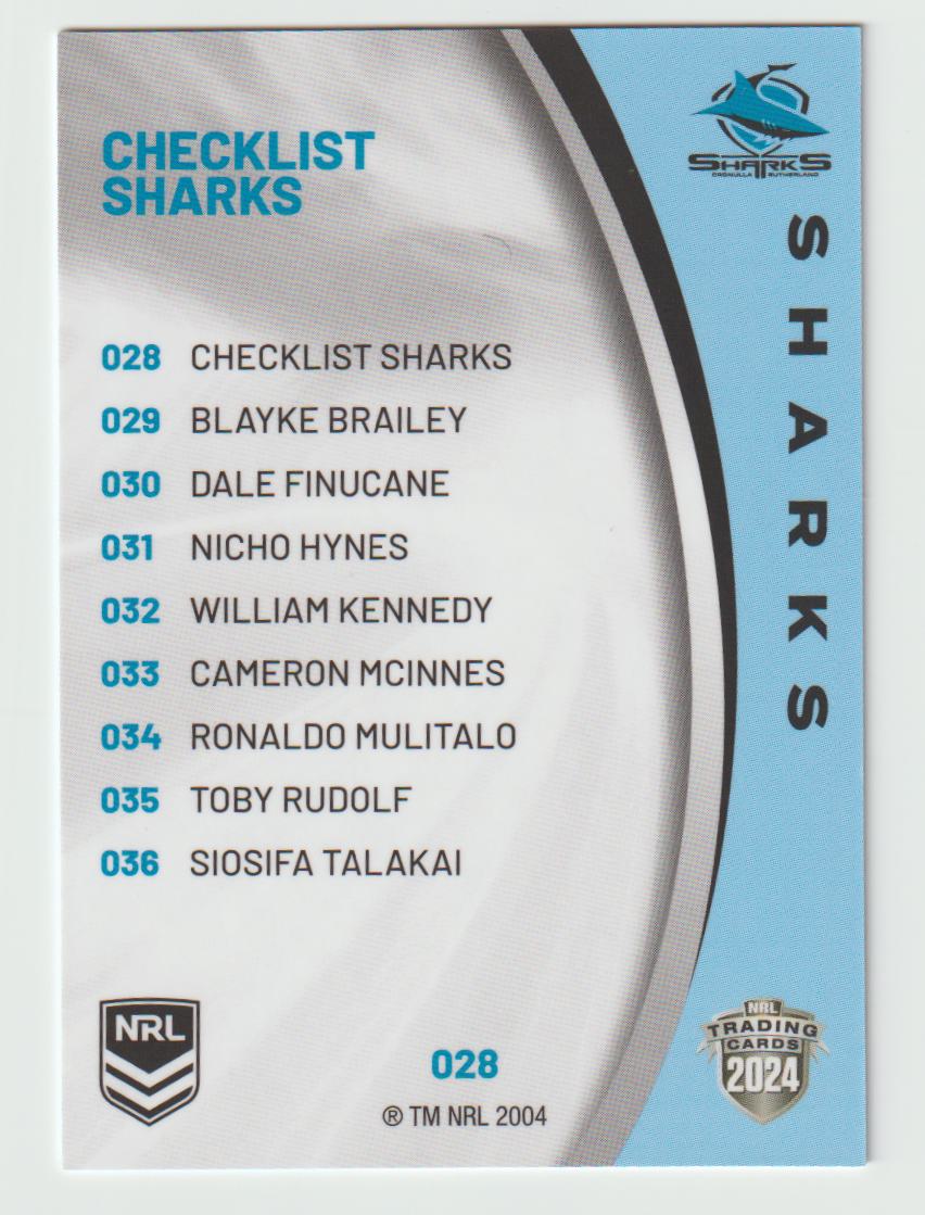 028 SHARKS CHECKLIST