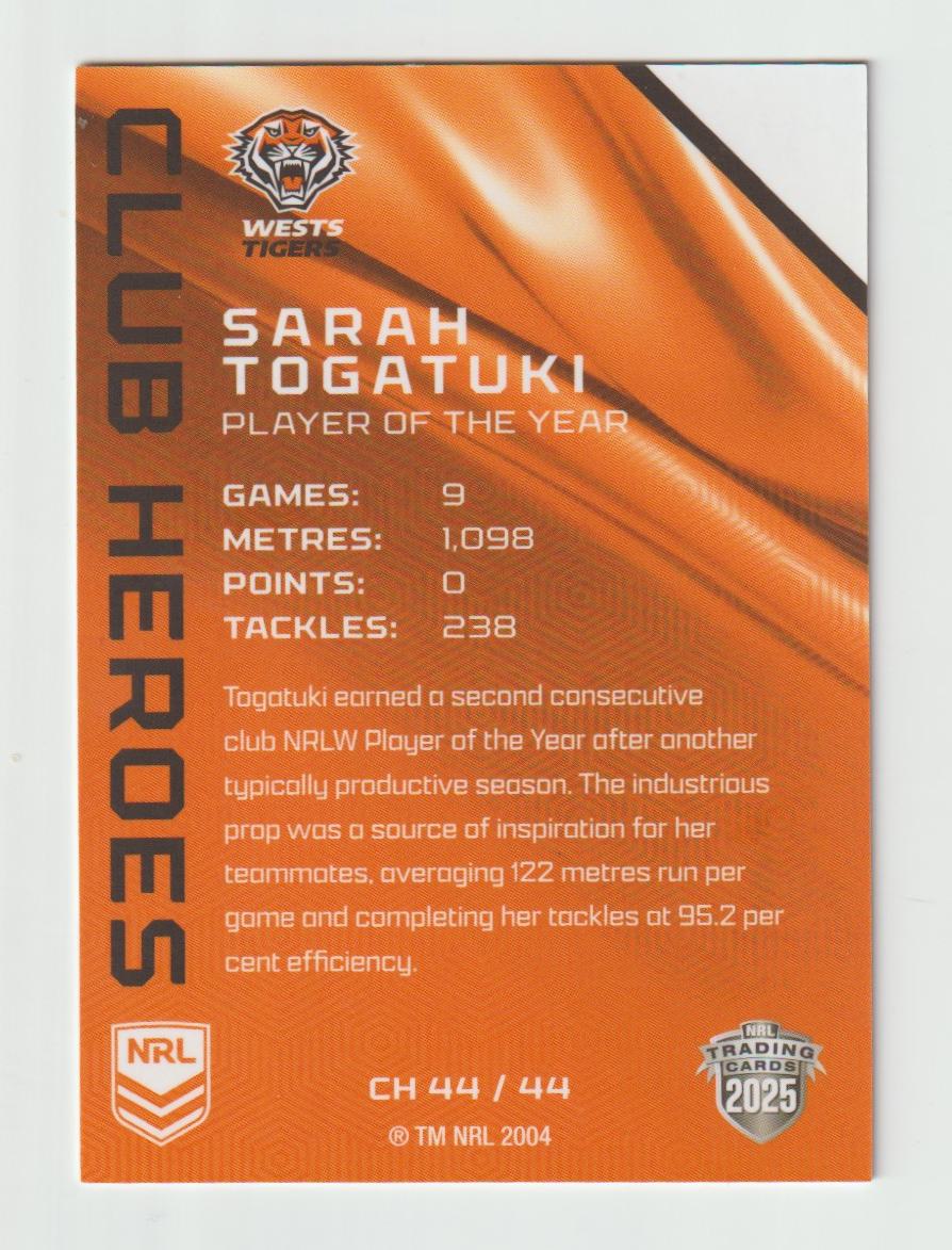 Club Heroes CH 044 WESTS TIGERS SARAH TOGATUKI