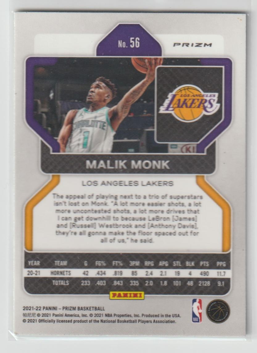 056 Malik Monk - Los Angeles Lakers Green Prizm