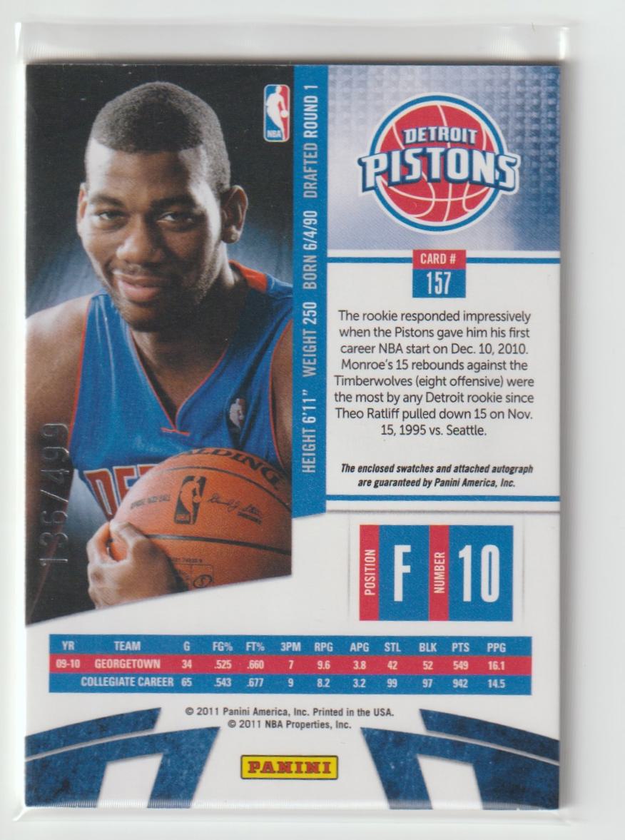 Rookie Premiere Materials 157 Greg Monroe Detriot Pistons 136/499