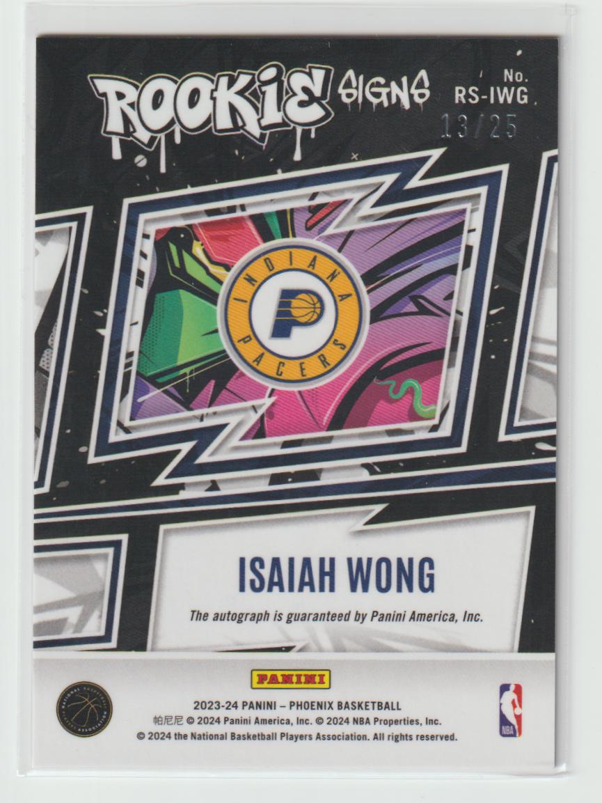 Rookie Signs RS-IWG Isaiah Wong Indiana Pacers Purple 13/25