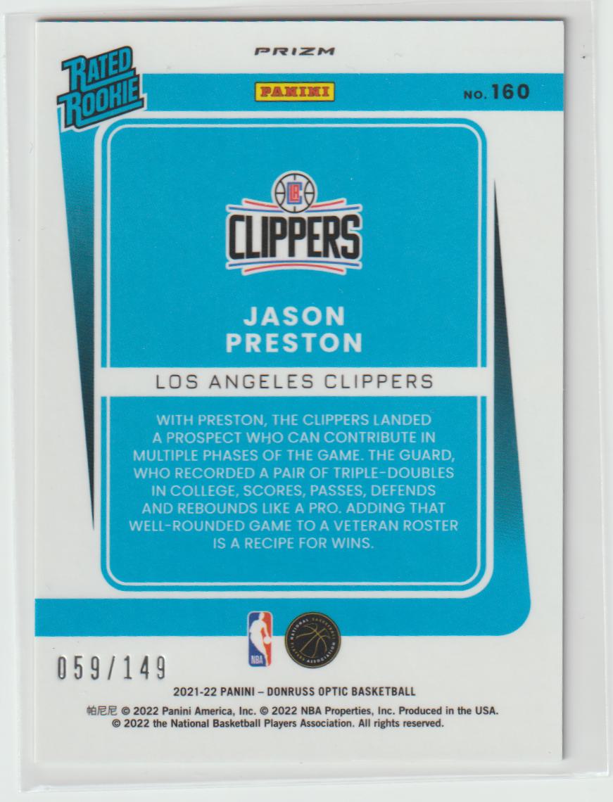 160 Jason Preston - Los Angeles Clippers Lime Green 59/149