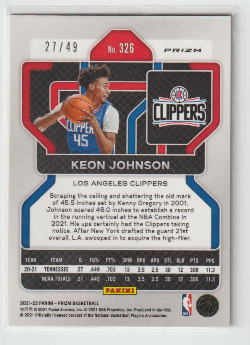 326 Keon Johnson - Los Angeles Clippers Orange 27/49