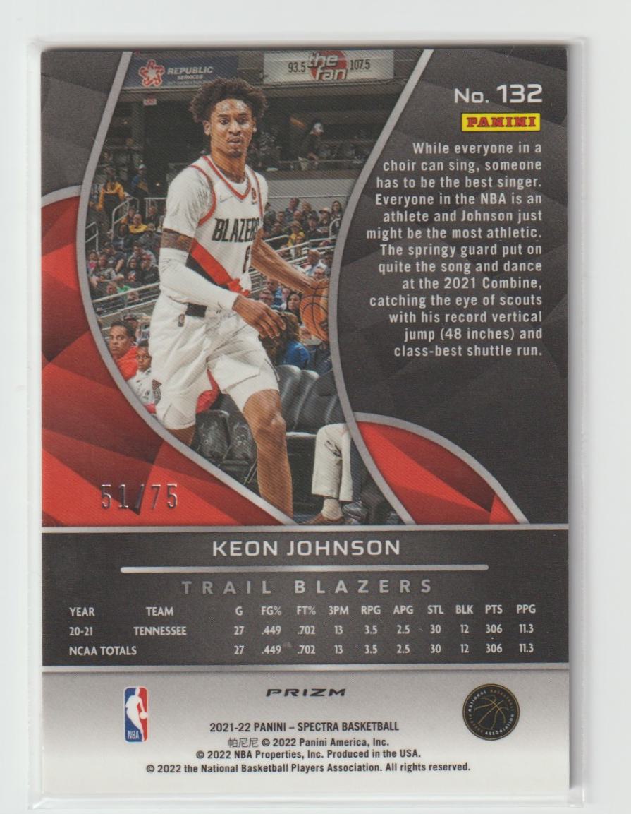 132 Keon Johnson - Portland Trail Blazers Asia Red Yellow 51/75