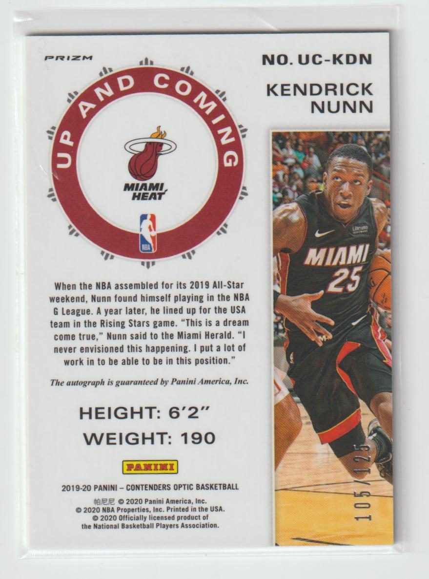 Up and Coming Autographs UC-KDN Kendrick Nunn Miami Heat 105/125