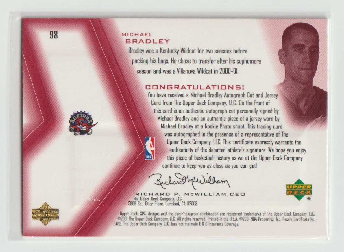 Signed SPx Rookie Jersey 98 Michael Bradley Toronto Raptors Red 507/800