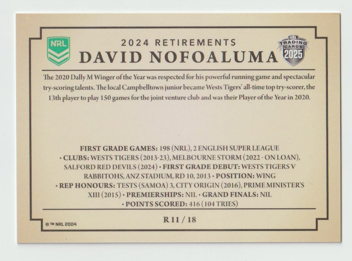 Retirements R 011 Tigers DAVID NOFOALUMA