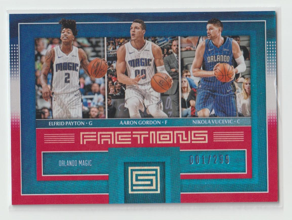Factions 9 Nikola Vucevic, Aaron Gordon, Elfrid Payton - Orlando Magic Red 1/299