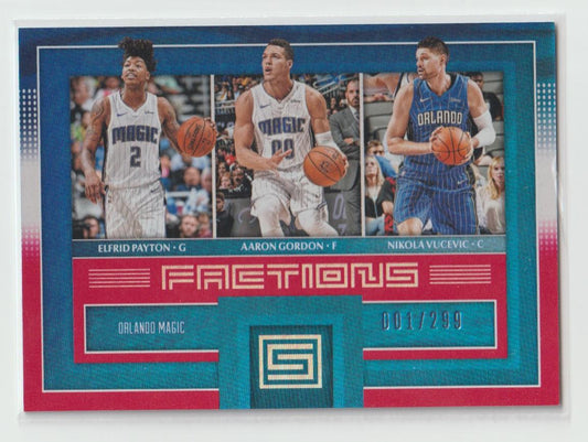 Factions 9 Nikola Vucevic, Aaron Gordon, Elfrid Payton - Orlando Magic Red 1/299