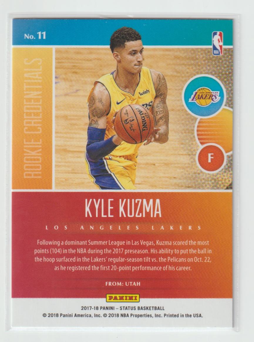 Rookie Credentials 11 Kyle Kuzma - Los Angeles Lakers