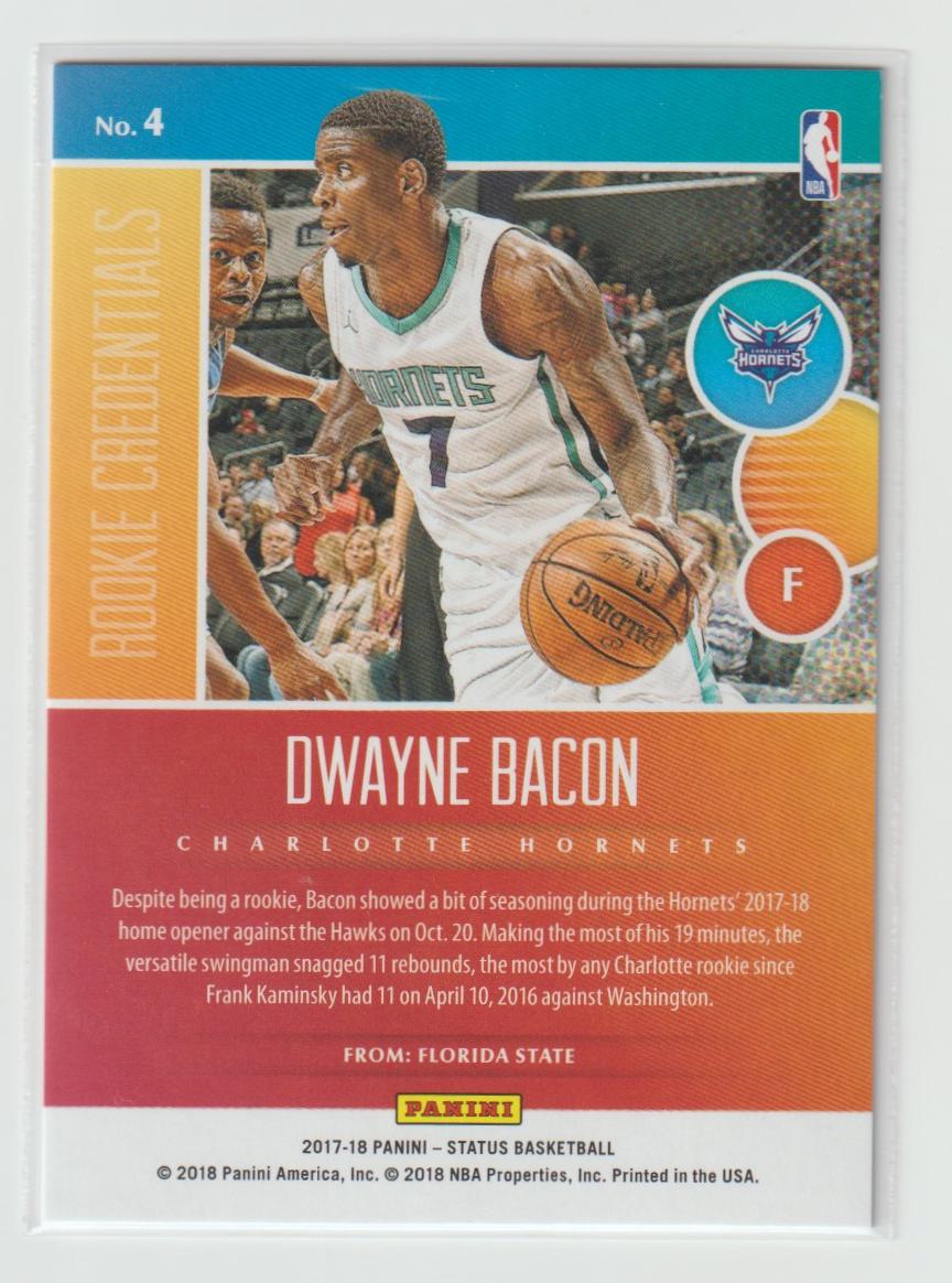 Rookie Credentials 4 Dwayne Bacon - Charlotte Hornets Red 256/299
