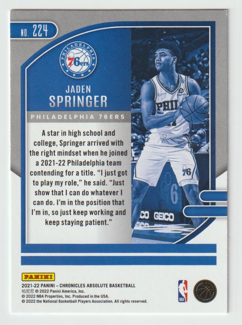 224 Jaden Springer - Philadelphia 76ers