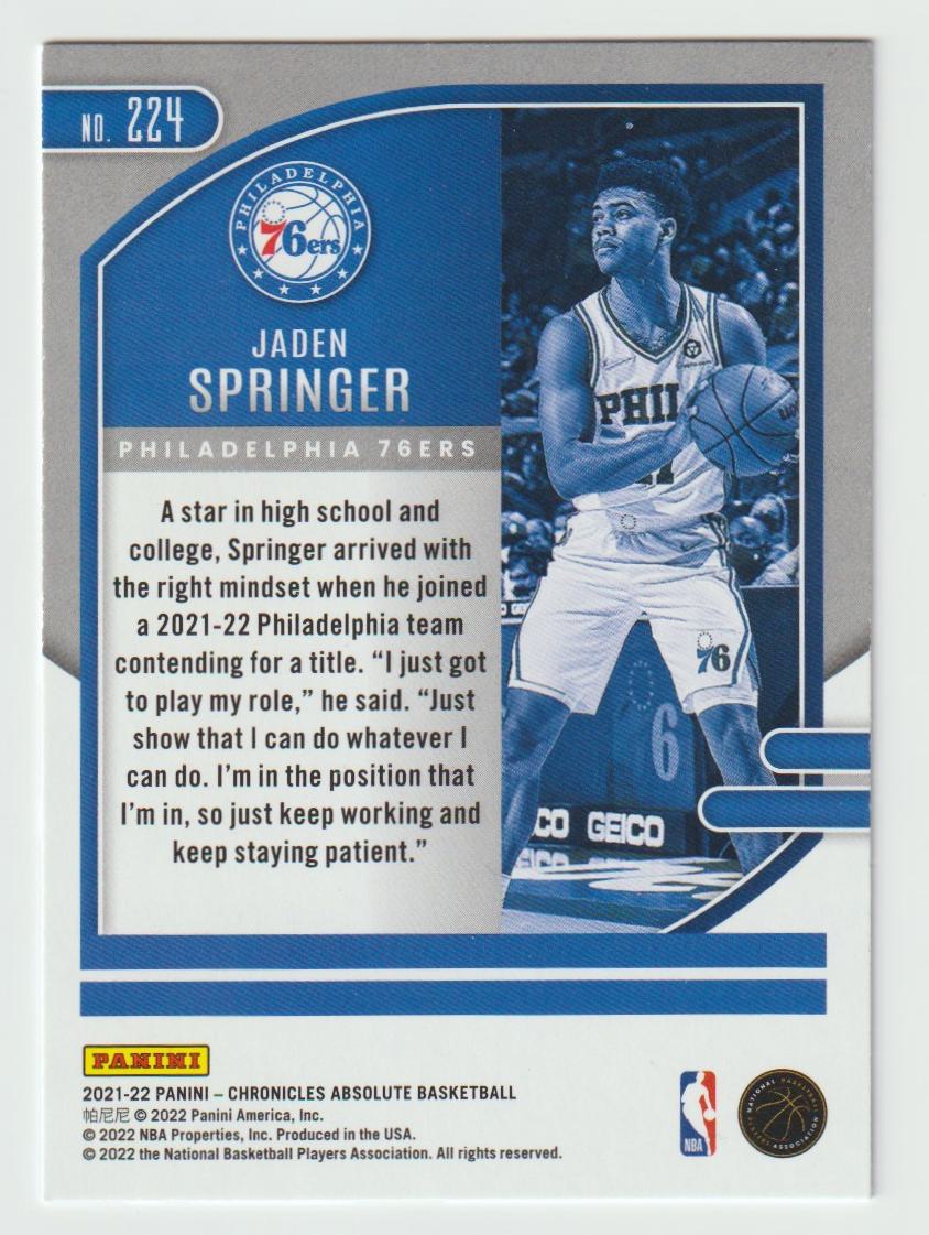 224 Jaden Springer - Philadelphia 76ers Green