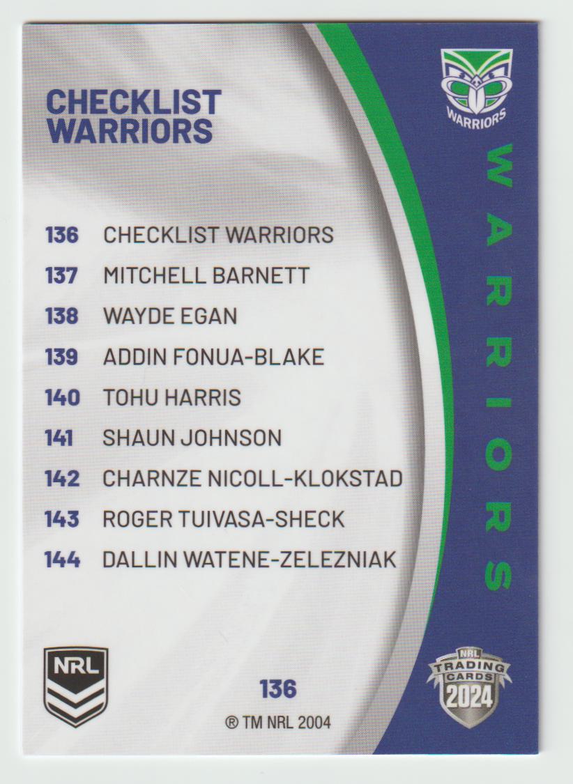 136 WARRIORS CHECKLIST