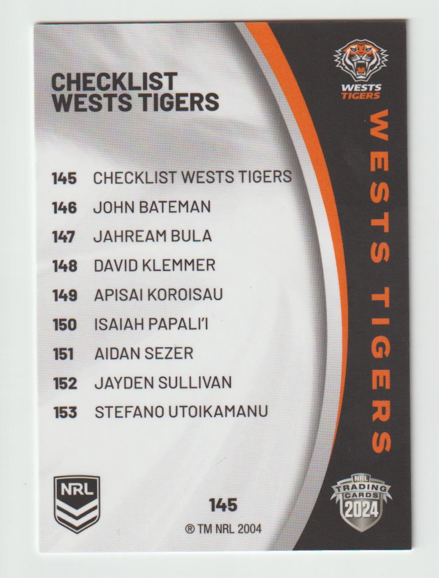 145 WESTS TIGERS CHECKLIST