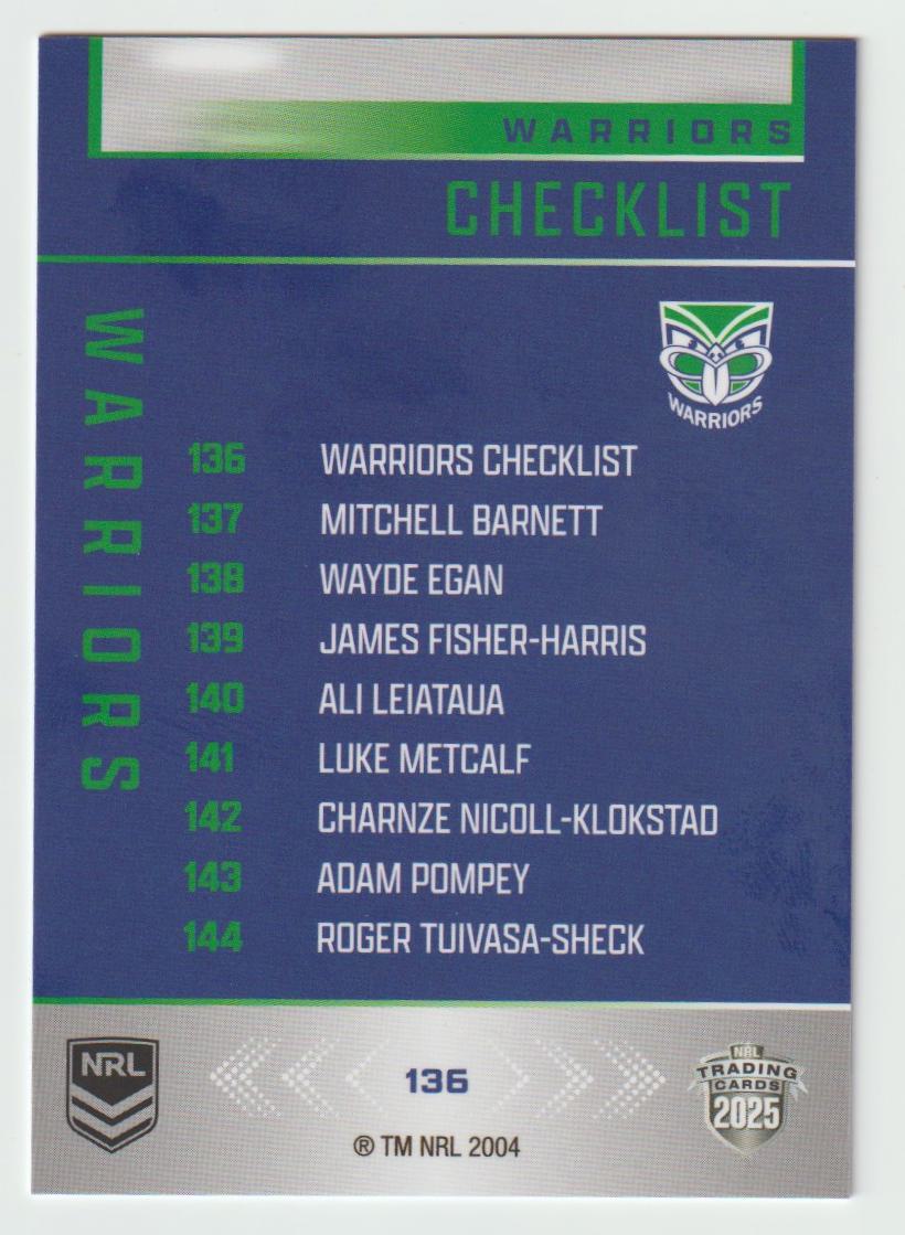 136 WARRIORS CHECKLIST