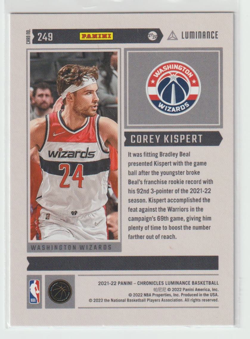 249 Corey Kispert - Washington Wizards Green