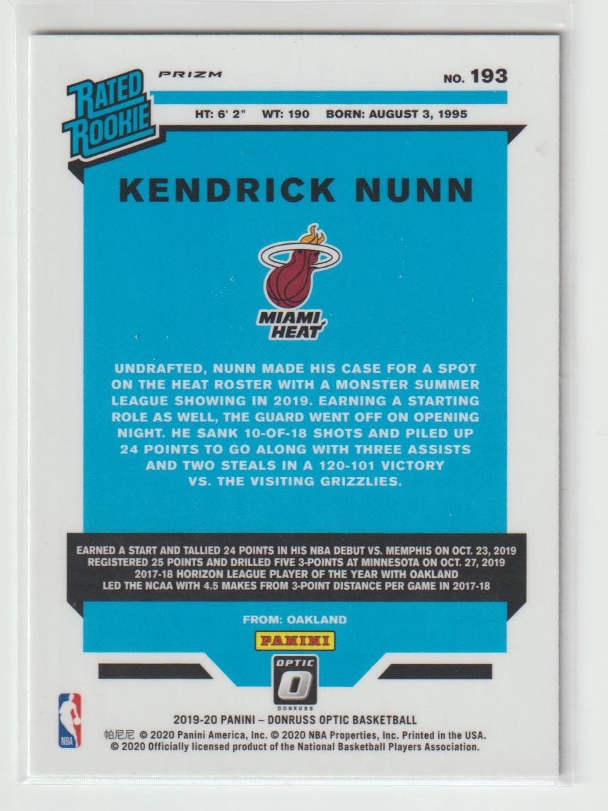 193 Kendrick Nunn Miami Heat Choice Prizm