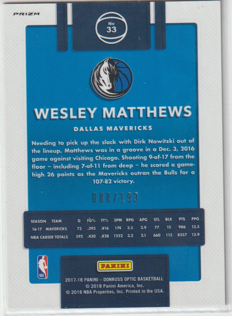 033 Wesley Matthews - Dallas Mavericks Fast Break Orange 88/193