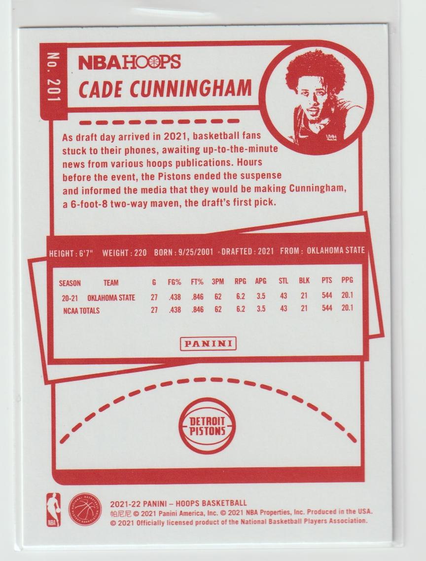 201 Cade Cunningham - Detroit Pistons Red Back
