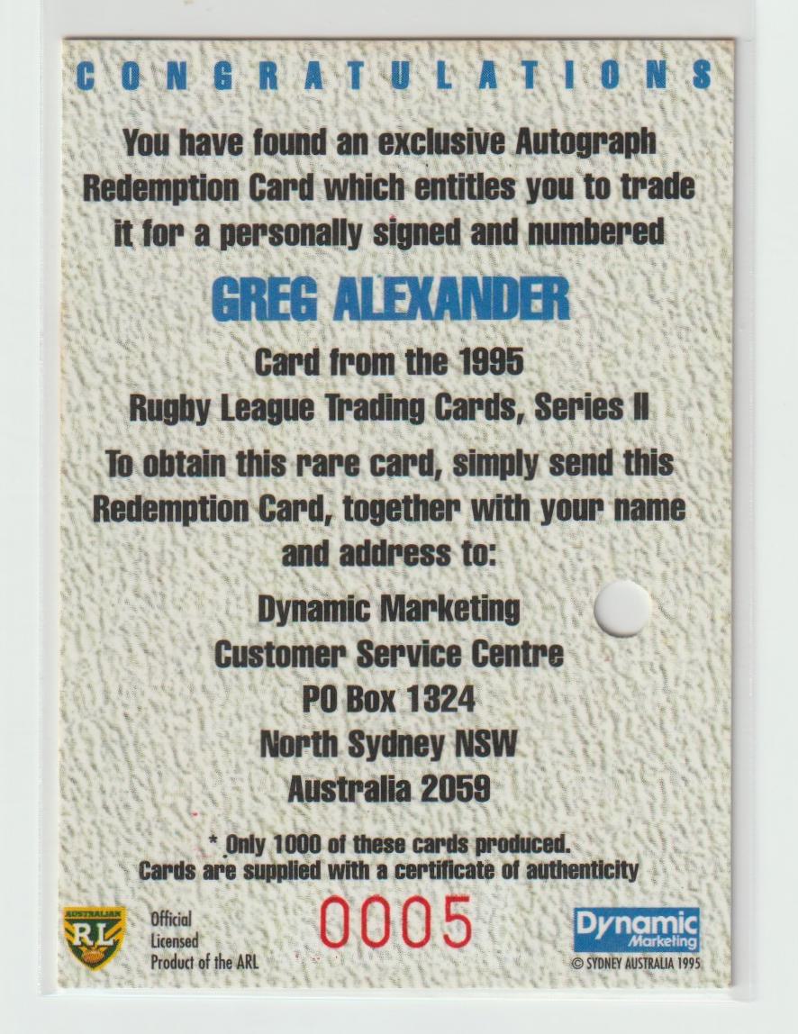 Playmakers P5 Greg Alexander Auckland Warriors 5/1000