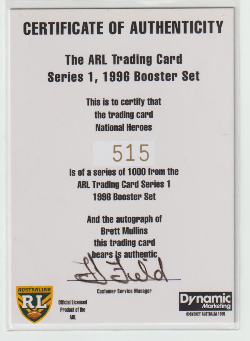 National Heroes Signature NH6 Brett Mullins 515/1000