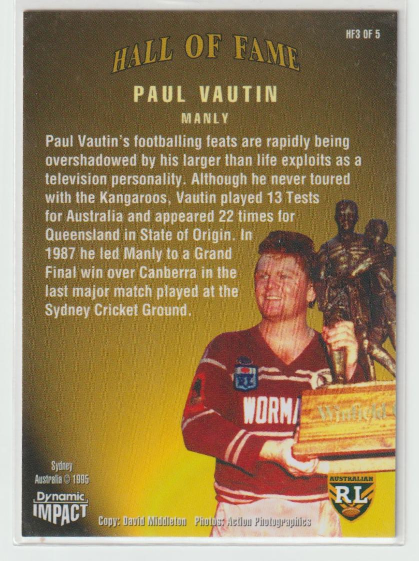 Hall of Fame HF3 Paul Vautin Manly Warringah Sea Eagles Rare Pebbled