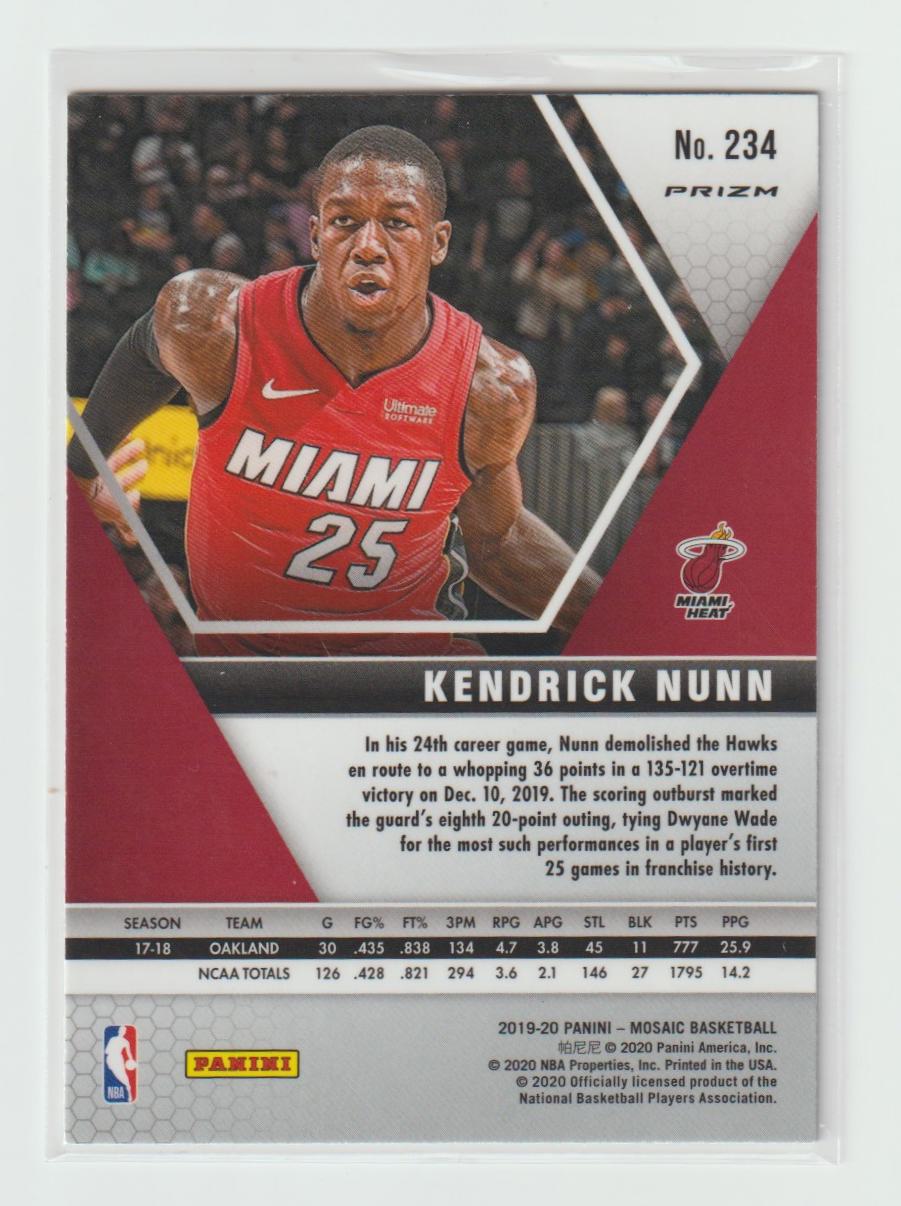 234 Kendrick Nunn Miami Heat Choice red Green Prizm