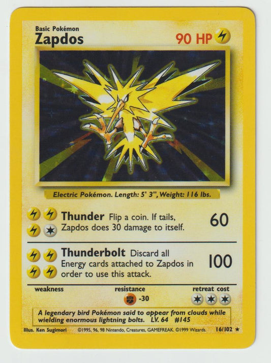 16/102: Zapdos – Lightning – Rare Holo