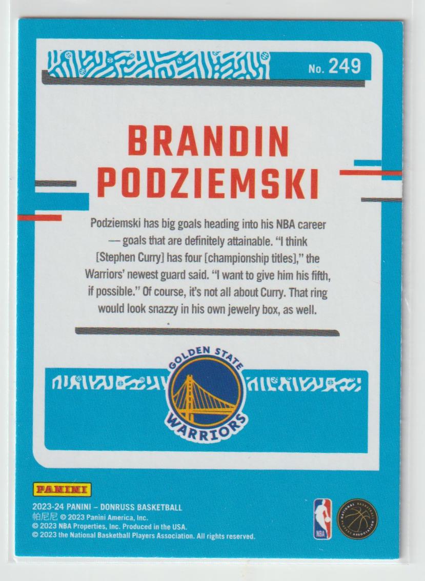 249 Brandin Podziemski Golden State Warriors