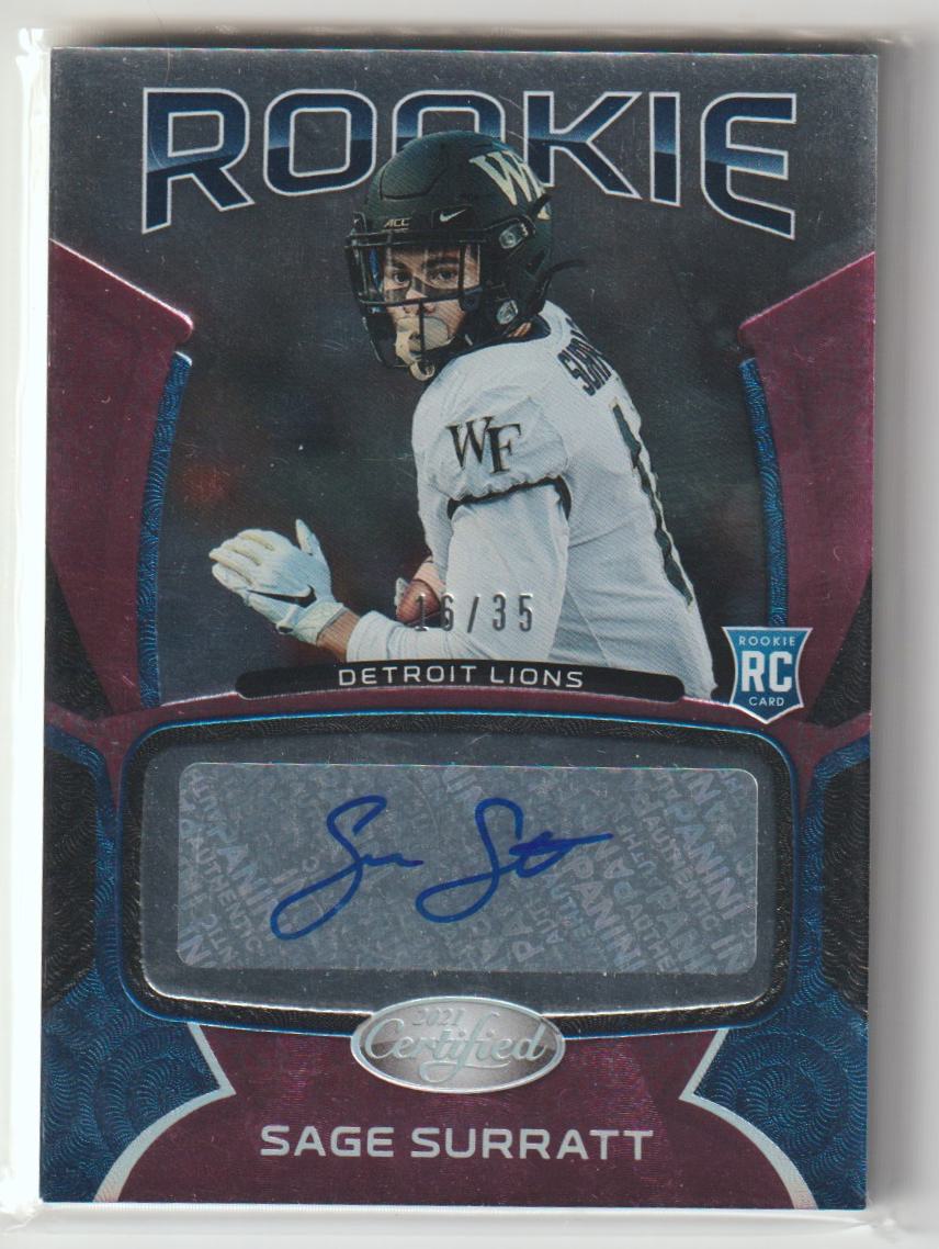 Rookie Signatures RS-SAS Sage Surratt - Detroit Lions Pink Mirror Etch 16/35