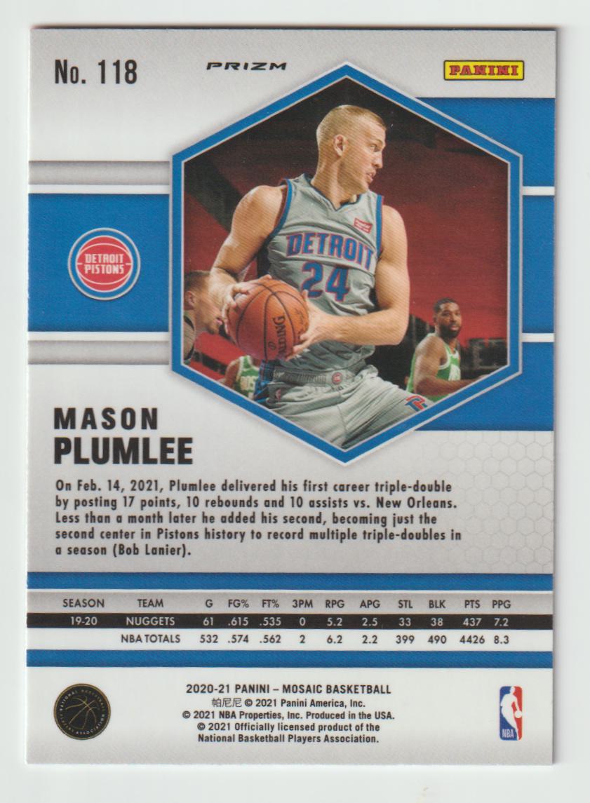 118 Mason Plumlee - Detroit Pistons Green