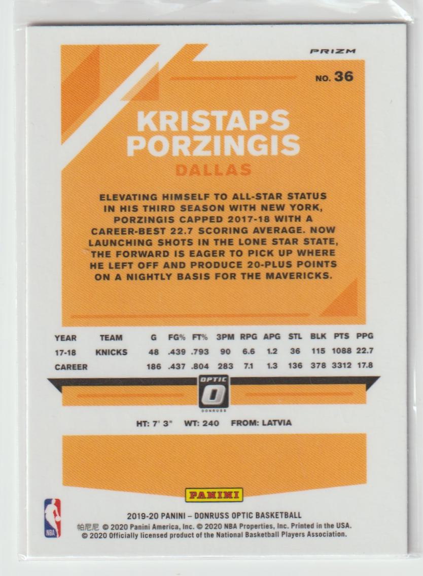 036 Kristaps Porzingis - Dallas Mavericks Hyper Pink Prizm