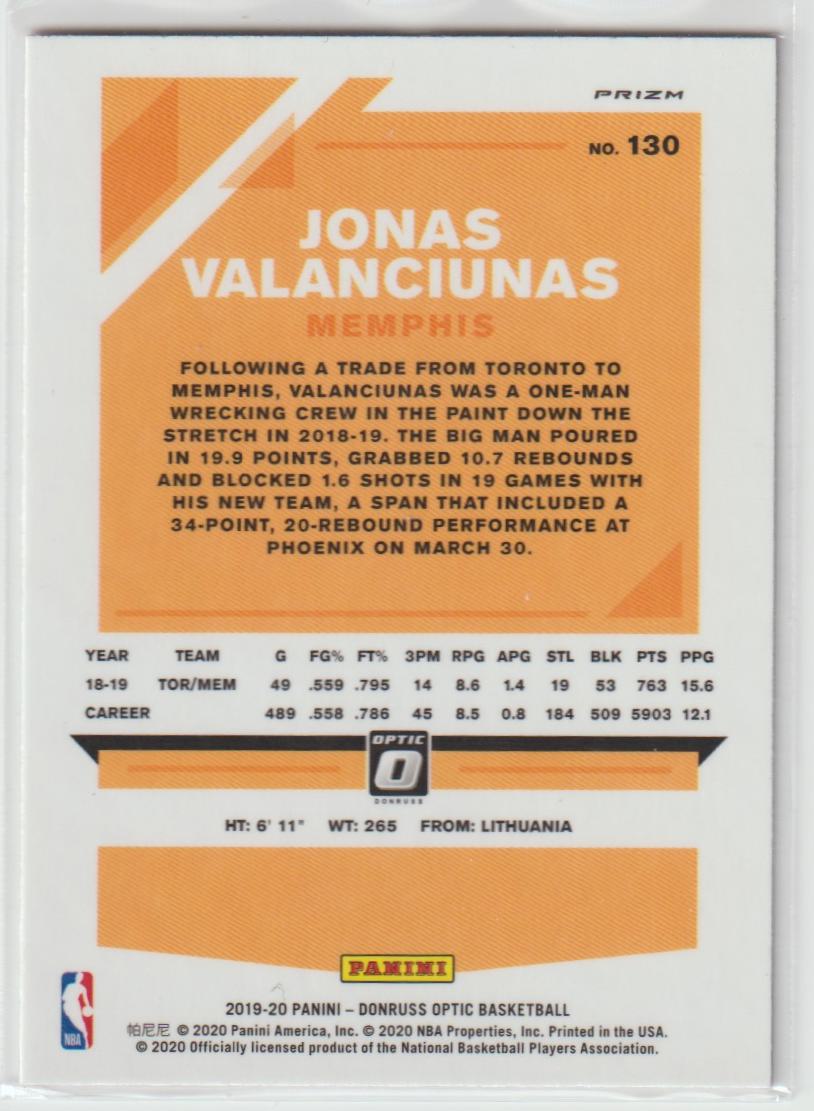 130 Jonas Valanciunas - Memphis Grizzlies Hyper Pink Prizm