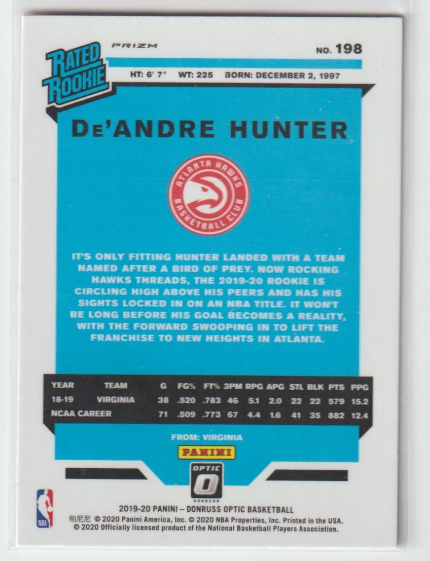 198 De'Andre Hunter - Atlanta Hawks Hyper Pink Prizm