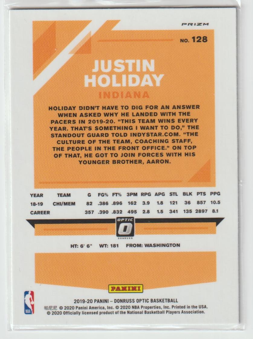 128 Justin Holiday - Indiana Pacers Purple