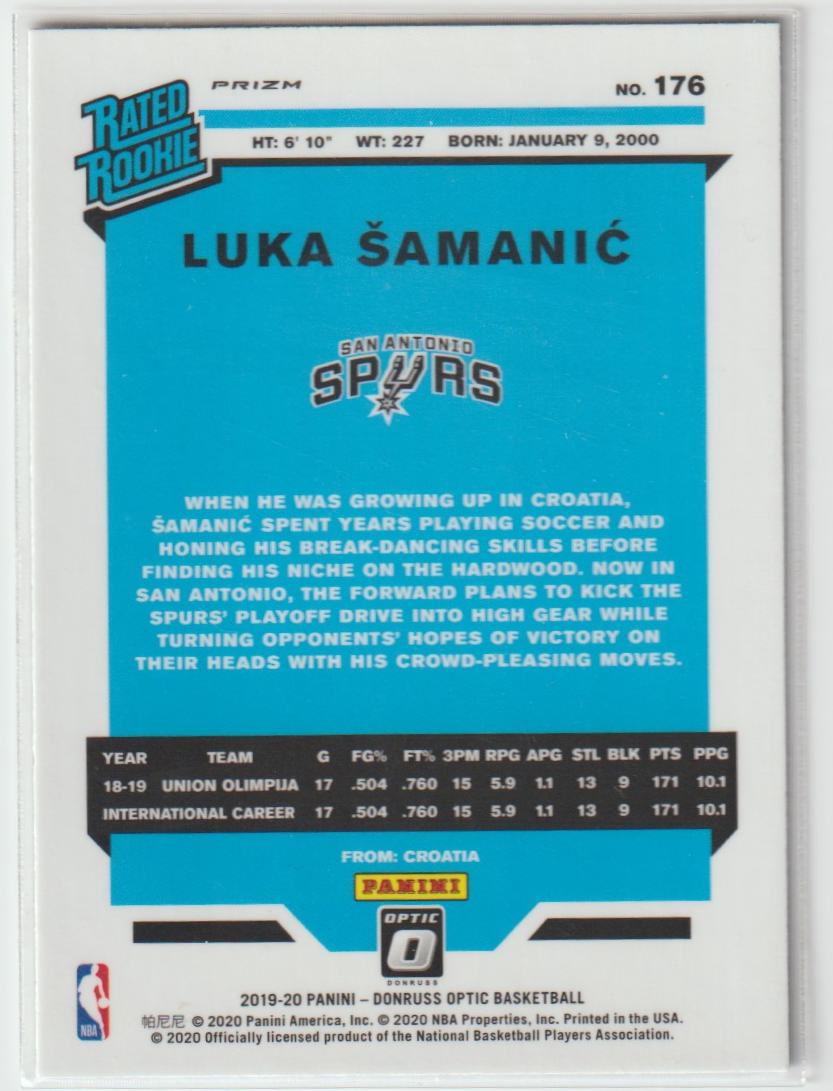 176 Luka Samanic - San Antonio Spurs No name on Front Purple