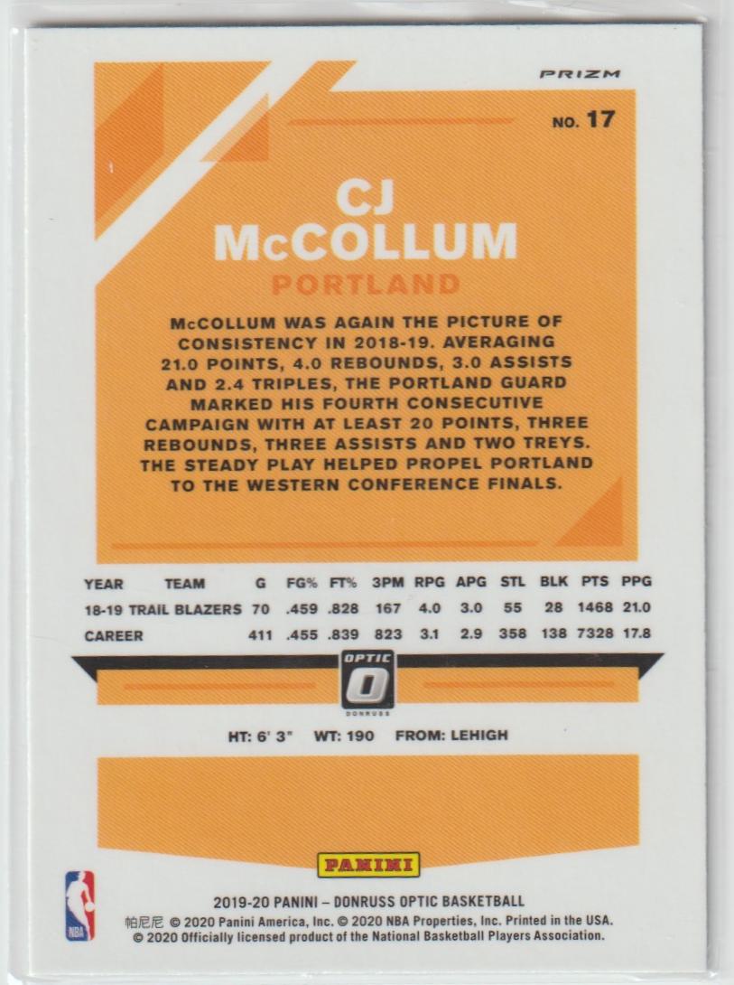 017 CJ McCollum - Portland Trail Blazers Holo