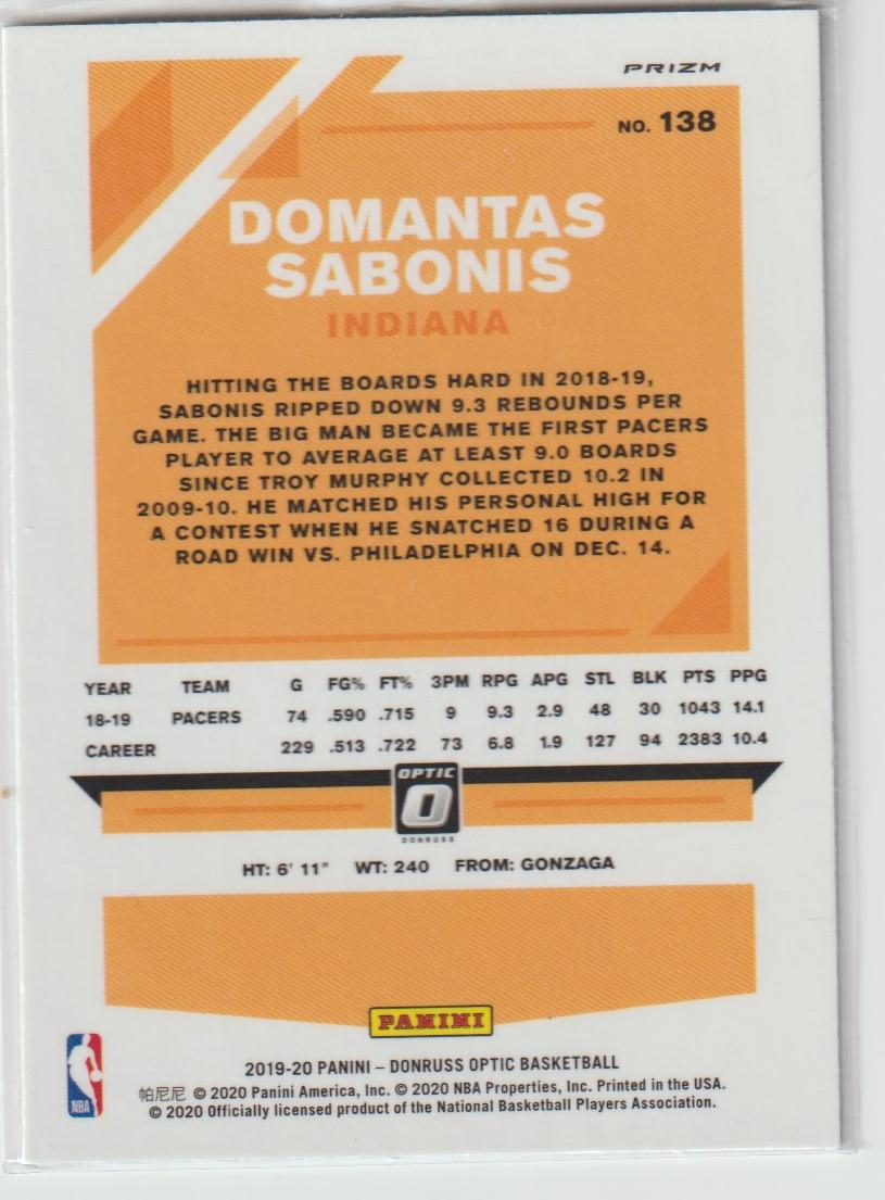 138 Domantas Sabonis - Indiana Pacers Holo