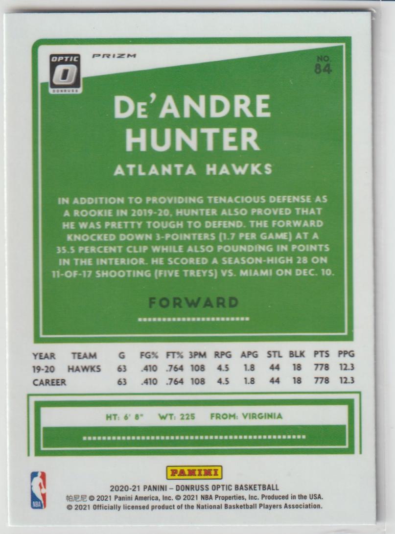 084 De'Andre Hunter - Atlanta Hawks Purple